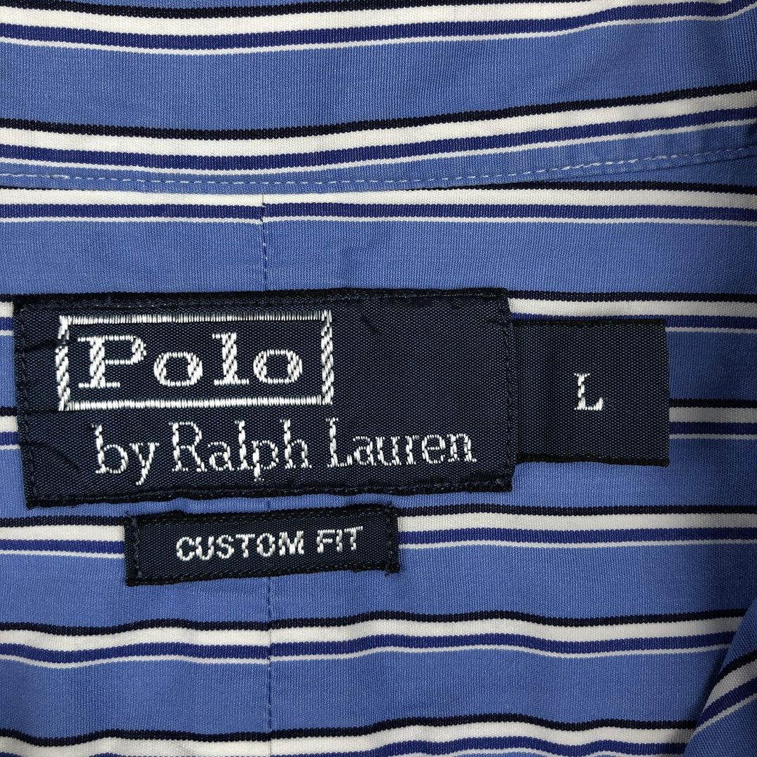Ralph Lauren POLO by Ralph Lauren CUSTOM FIT long sleeve button down striped shirt men's size L cotton Blue type light blue Vintage Second Hand