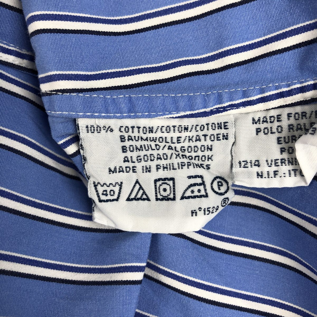 Ralph Lauren POLO by Ralph Lauren CUSTOM FIT long sleeve button down striped shirt men's size L cotton Blue type light blue Vintage Second Hand