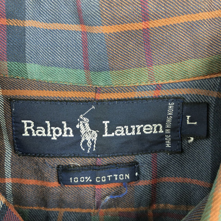 Ralph Lauren long sleeve button down check shirt, men's size L cotton navy blue type Vintage Second Hand