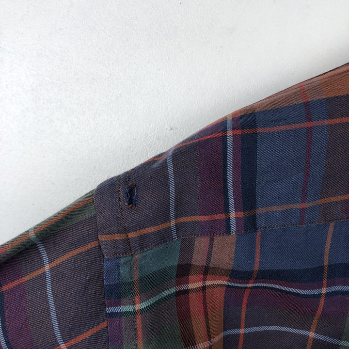 Ralph Lauren long sleeve button down check shirt, men's size L cotton navy blue type Vintage Second Hand