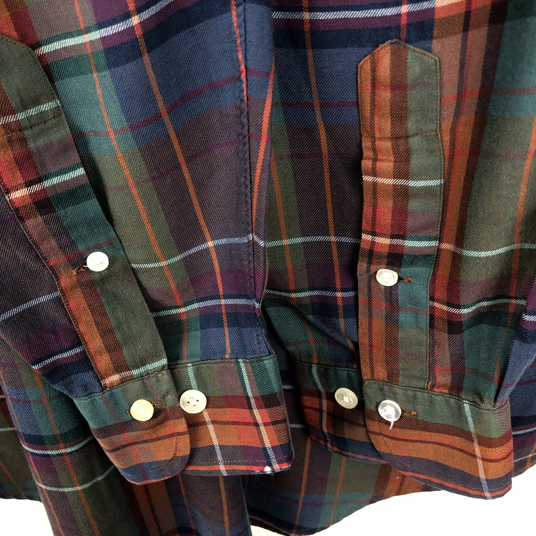 Ralph Lauren long sleeve button down check shirt, men's size L cotton navy blue type Vintage Second Hand
