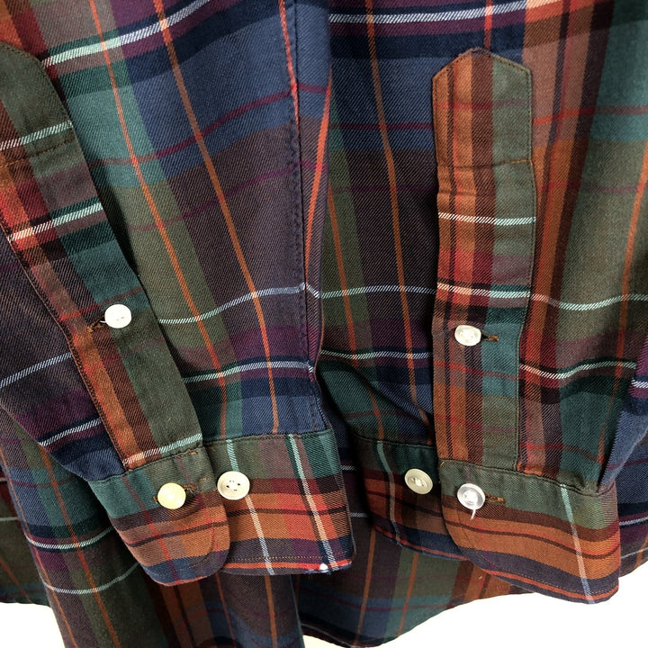 Ralph Lauren long sleeve button down check shirt, men's size L cotton navy blue type Vintage Second Hand