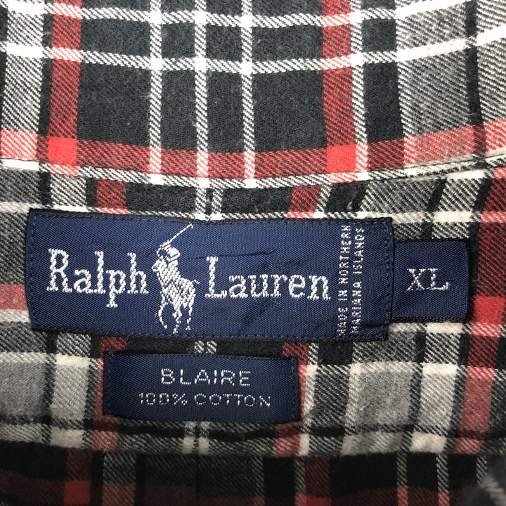 Ralph Lauren BLAIRE long sleeve button down check shirt, men's XL size cotton red type Vintage Second Hand