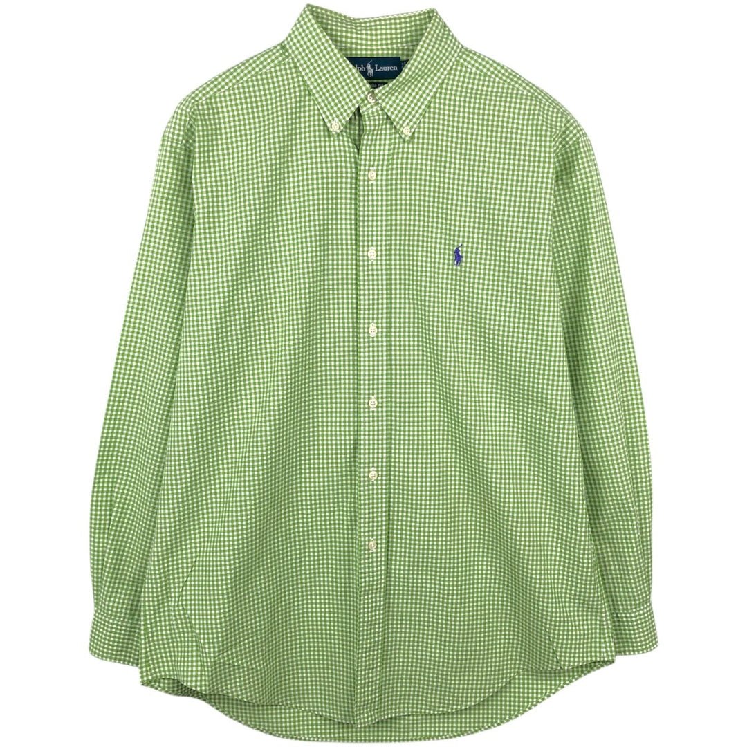 Ralph Lauren Classic Fit Gingham Check Long Sleeve Button-Down Check Shirt, Men's Size L (approx.) cotton green type yellow green Vintage Second Hand