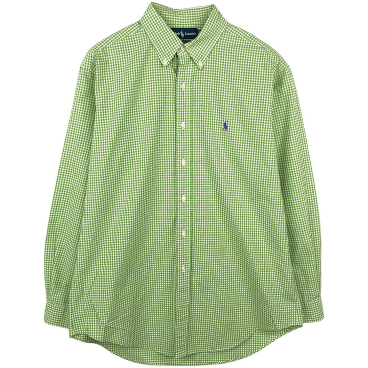 Ralph Lauren Classic Fit Gingham Check Long Sleeve Button-Down Check Shirt, Men's Size L (approx.) cotton green type yellow green Vintage Second Hand
