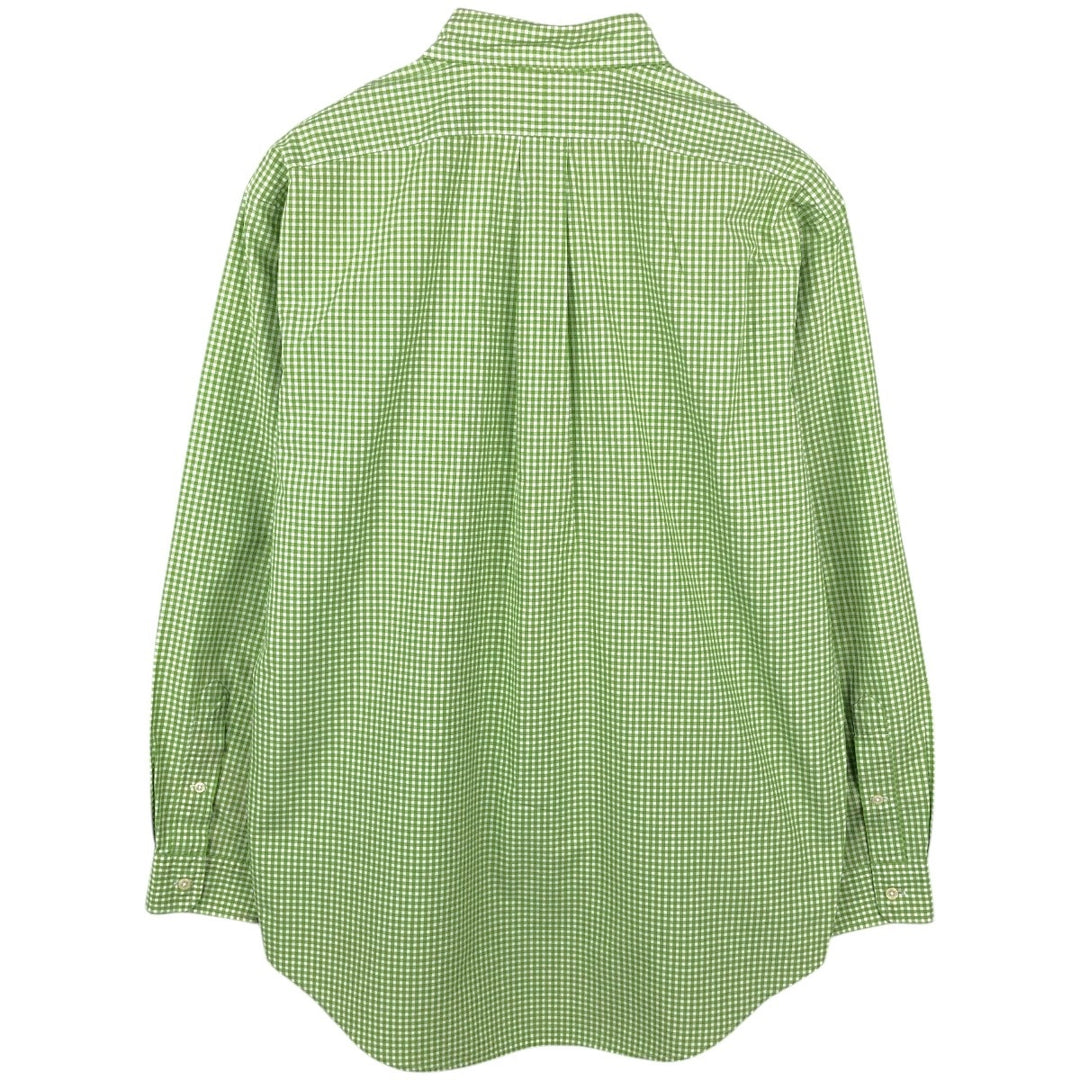 Ralph Lauren Classic Fit Gingham Check Long Sleeve Button-Down Check Shirt, Men's Size L (approx.) cotton green type yellow green Vintage Second Hand