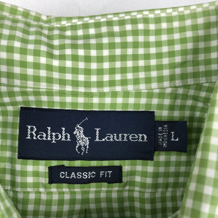 Ralph Lauren Classic Fit Gingham Check Long Sleeve Button-Down Check Shirt, Men's Size L (approx.) cotton green type yellow green Vintage Second Hand