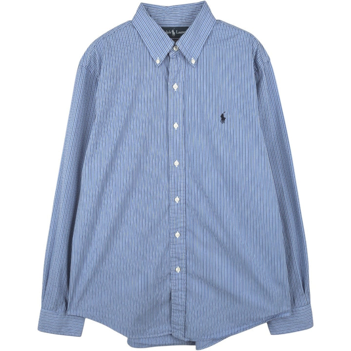 Ralph Lauren CUSTOM FIT long sleeve button down striped shirt men's size L cotton Blue type light blue Vintage Second Hand