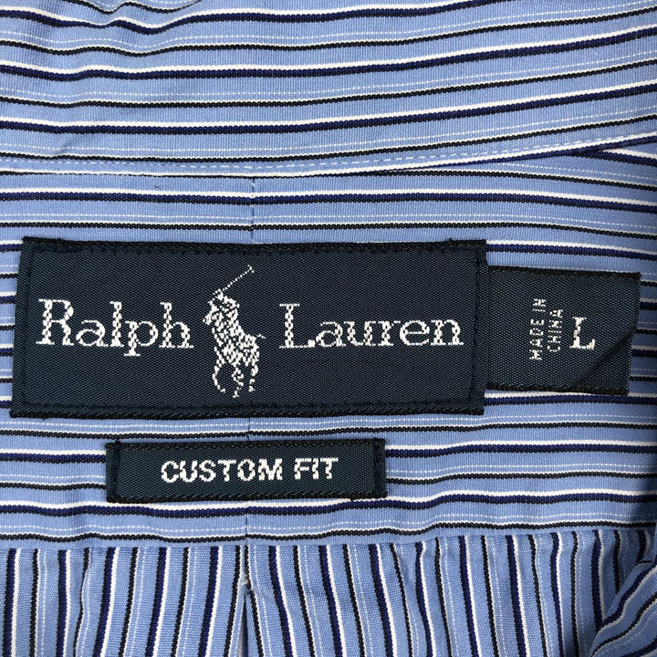Ralph Lauren CUSTOM FIT long sleeve button down striped shirt men's size L cotton Blue type light blue Vintage Second Hand