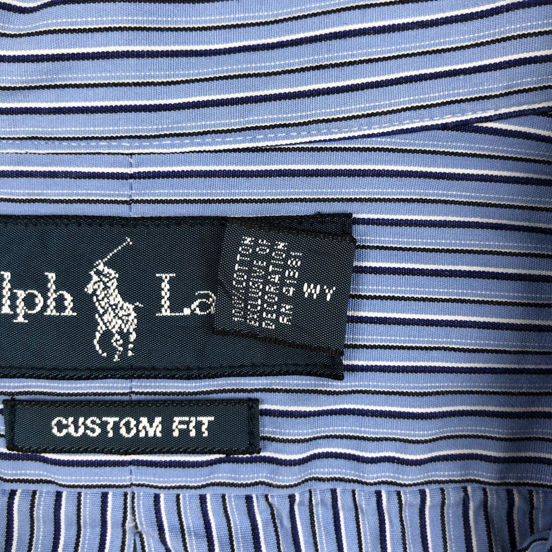 Ralph Lauren CUSTOM FIT long sleeve button down striped shirt men's size L cotton Blue type light blue Vintage Second Hand