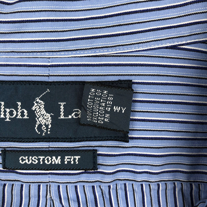Ralph Lauren CUSTOM FIT long sleeve button down striped shirt men's size L cotton Blue type light blue Vintage Second Hand