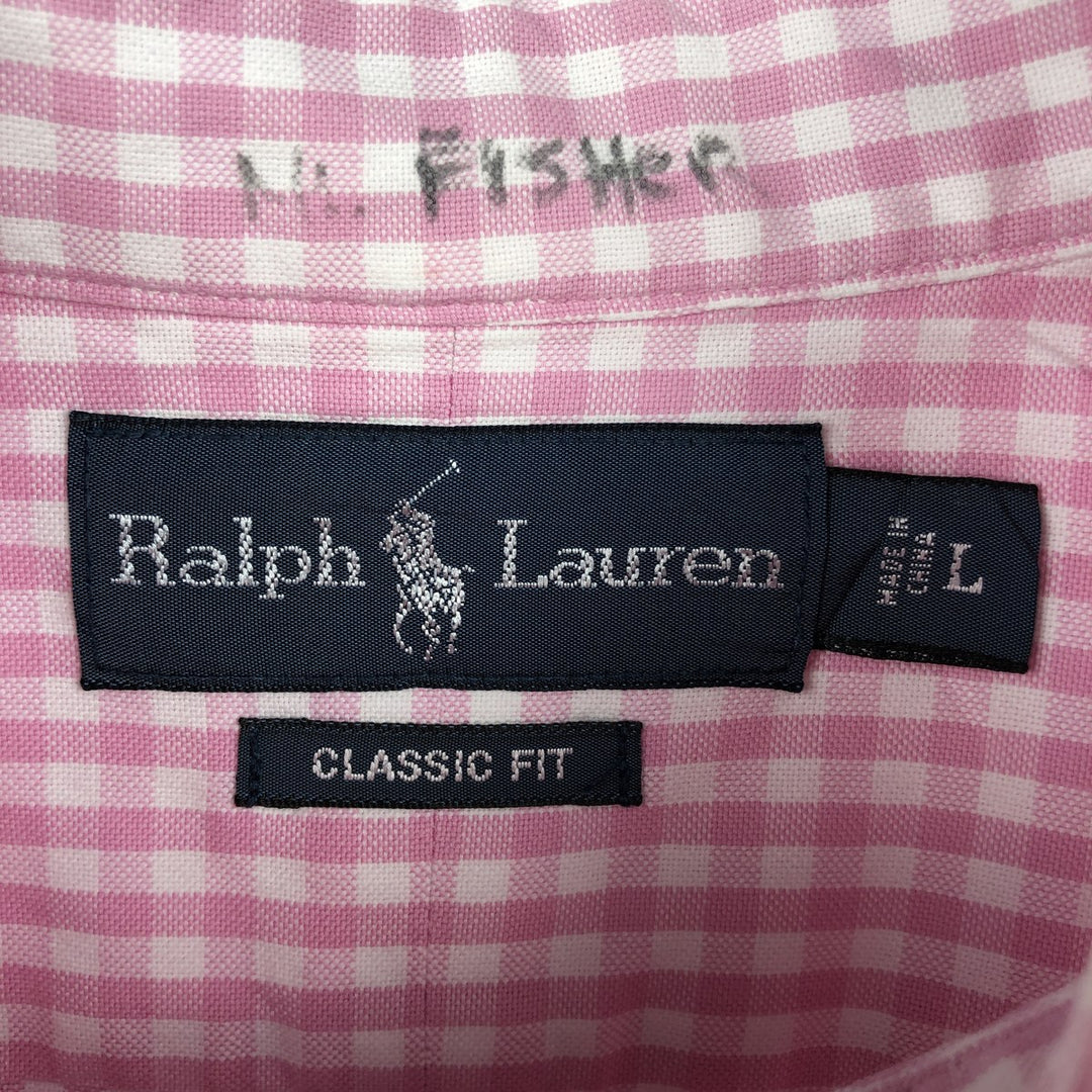 Ralph Lauren Classic Fit Gingham Check Long Sleeve Button-Down Check Shirt, Men's Size L (approx.) cotton pink type Vintage Second Hand