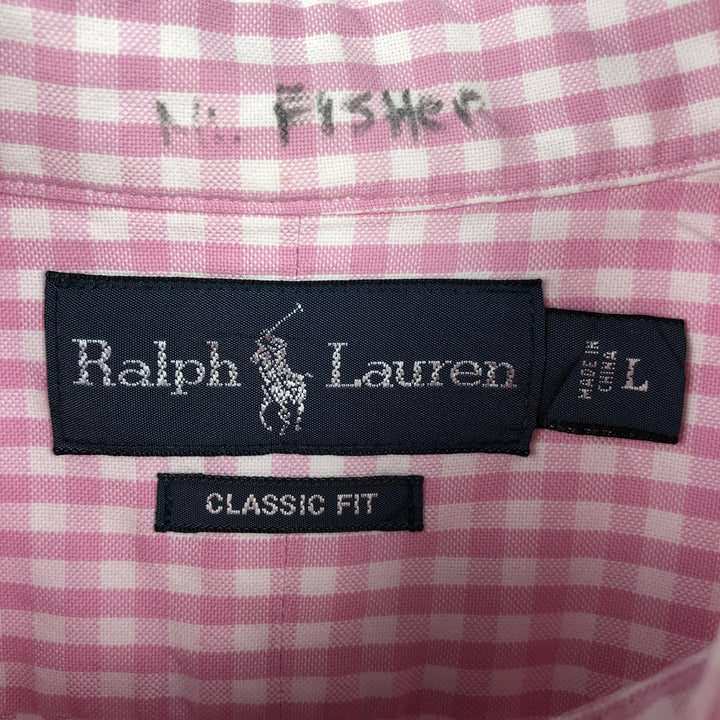 Ralph Lauren Classic Fit Gingham Check Long Sleeve Button-Down Check Shirt, Men's Size L (approx.) cotton pink type Vintage Second Hand