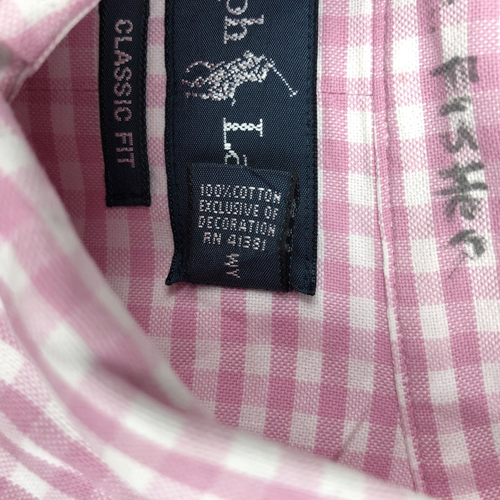 Ralph Lauren Classic Fit Gingham Check Long Sleeve Button-Down Check Shirt, Men's Size L (approx.) cotton pink type Vintage Second Hand