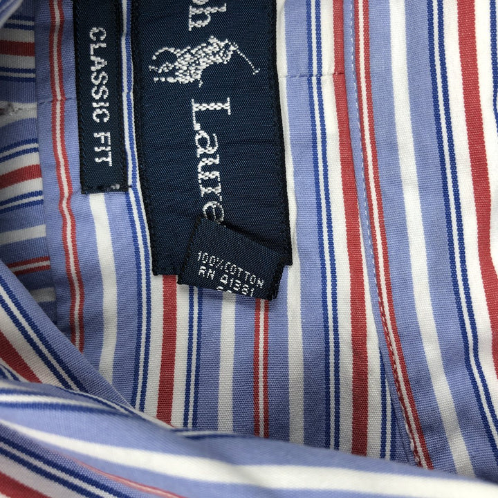 Ralph Lauren Classic Fit Multi-Stripe Long Sleeve Button-Down Striped Shirt, Men's XL cotton Blue type light blue Vintage Second Hand