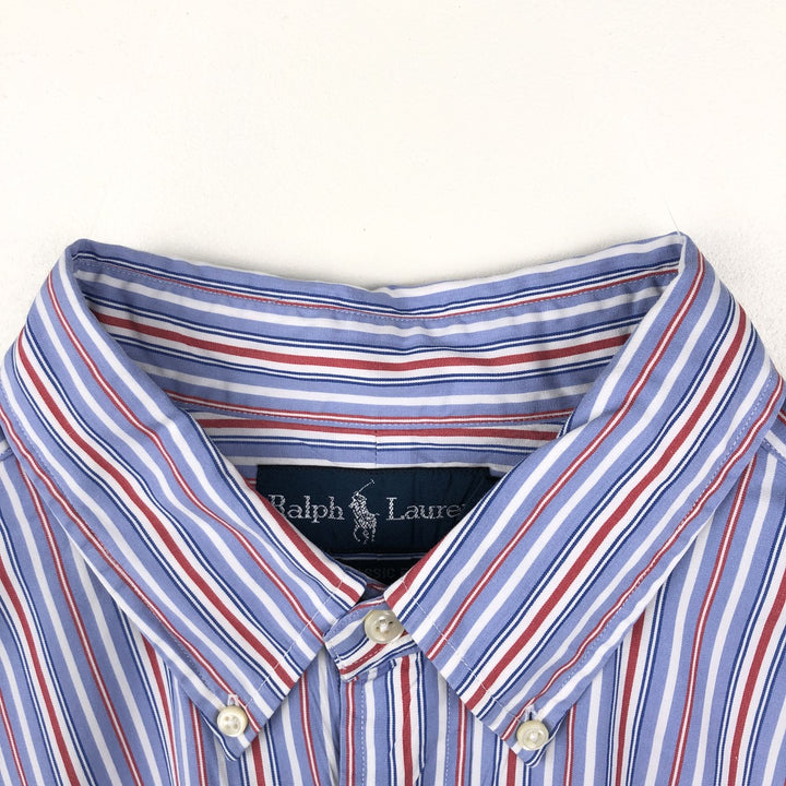 Ralph Lauren Classic Fit Multi-Stripe Long Sleeve Button-Down Striped Shirt, Men's XL cotton Blue type light blue Vintage Second Hand