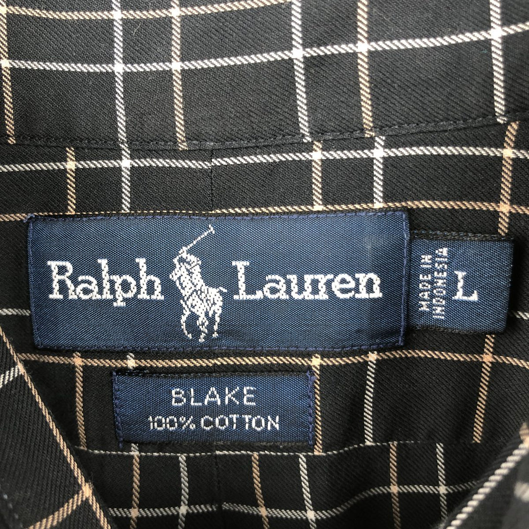 Ralph Lauren BLAKE long sleeve button down check shirt, men's size L cotton black type Vintage Second Hand