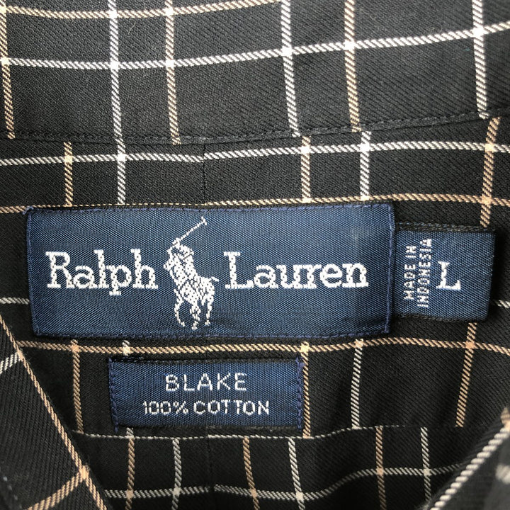 Ralph Lauren BLAKE long sleeve button down check shirt, men's size L cotton black type Vintage Second Hand