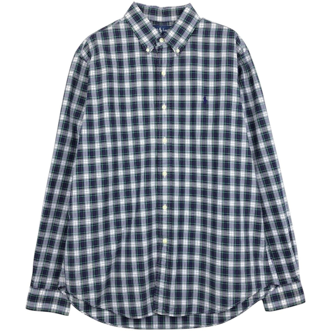Ralph Lauren long sleeve button down check shirt, men's size L cotton green type Vintage Second Hand