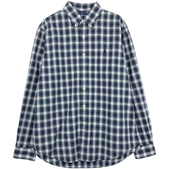 Ralph Lauren long sleeve button down check shirt, men's size L cotton green type Vintage Second Hand