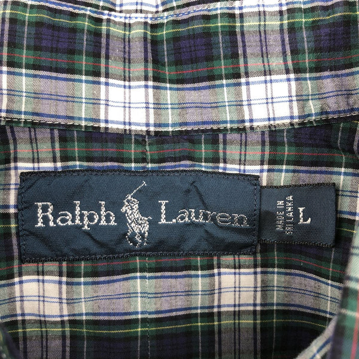 Ralph Lauren long sleeve button down check shirt, men's size L cotton green type Vintage Second Hand