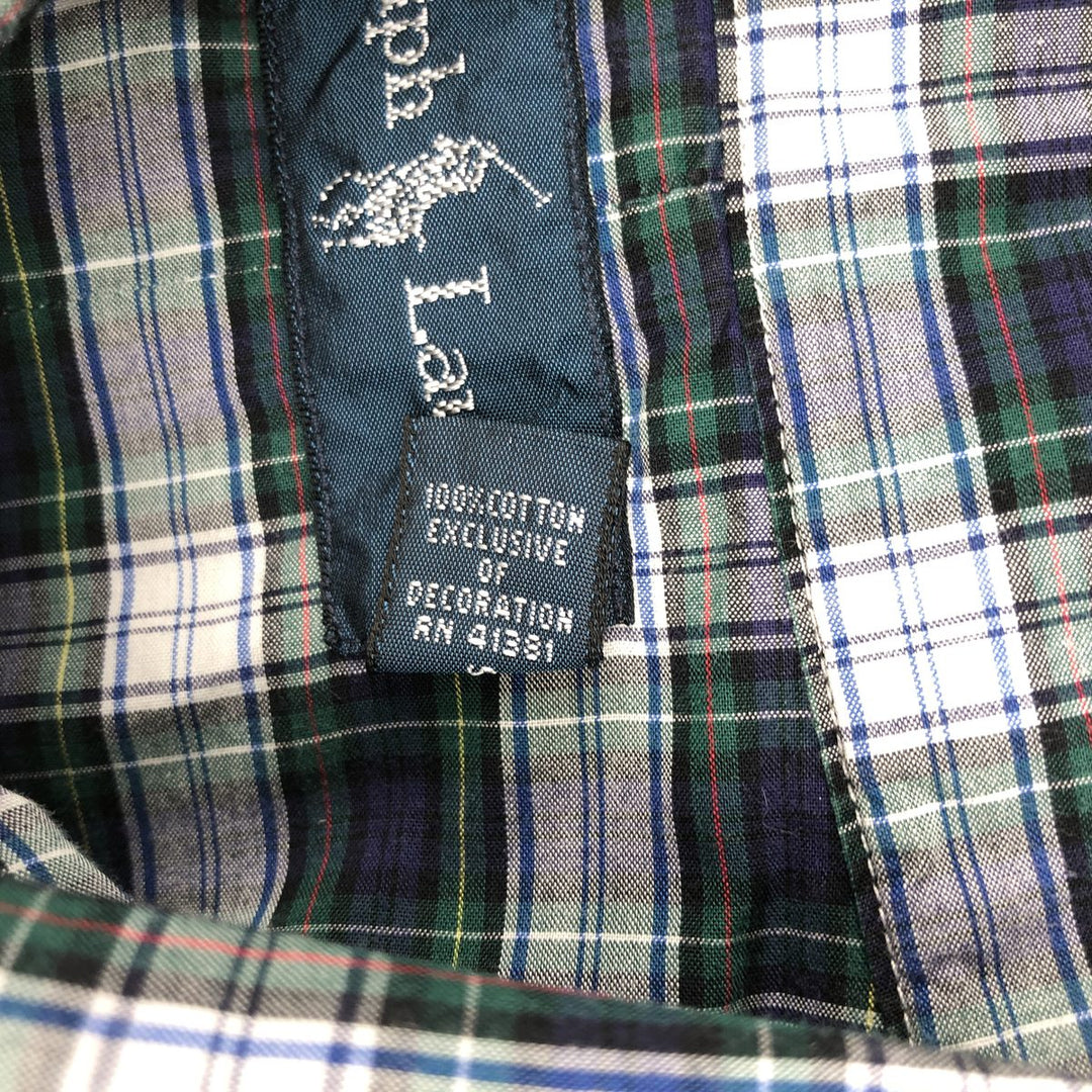 Ralph Lauren long sleeve button down check shirt, men's size L cotton green type Vintage Second Hand
