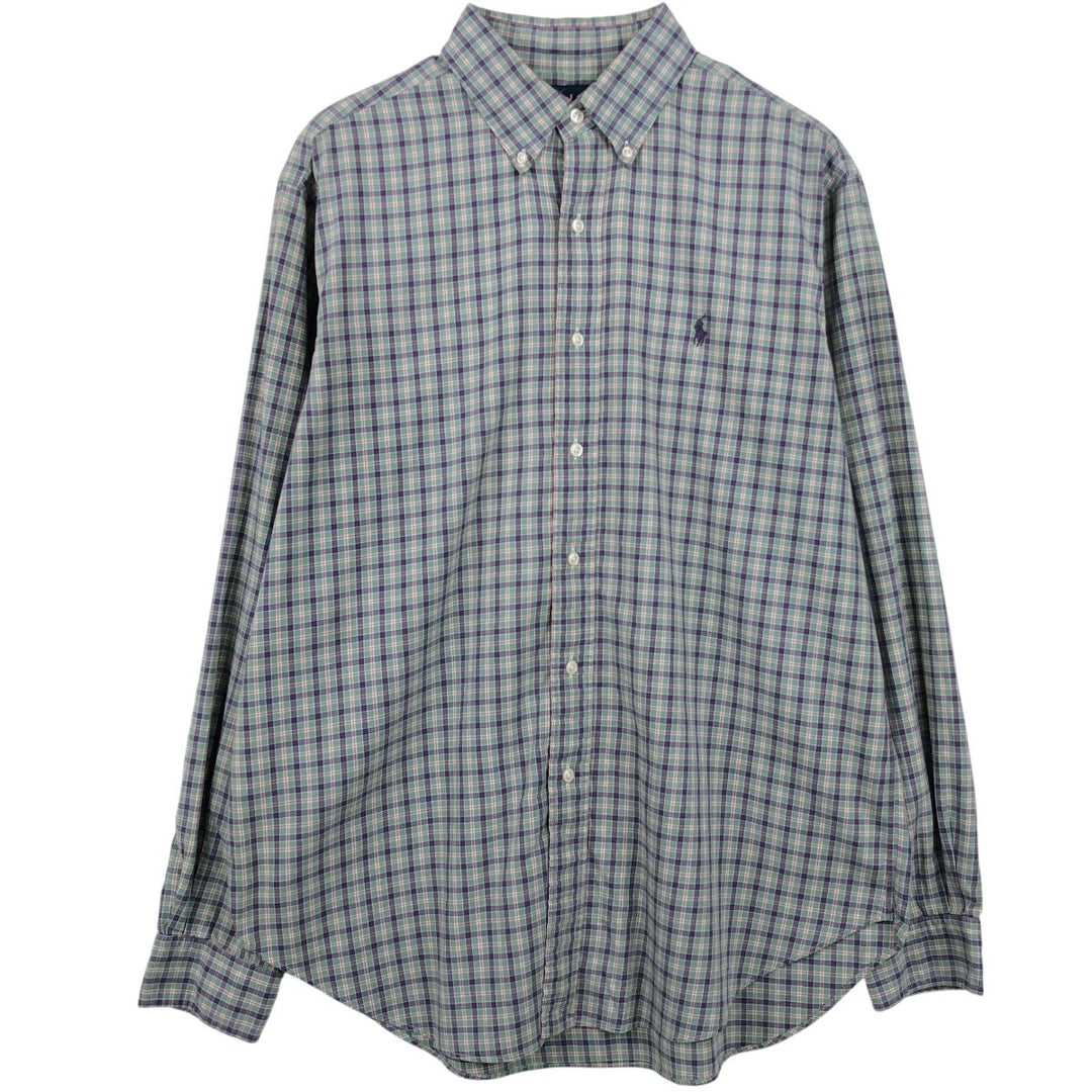 Ralph Lauren Classic Fit Long Sleeve Button Down Check Shirt Men's Size L cotton Khaki type sage green Vintage Second Hand