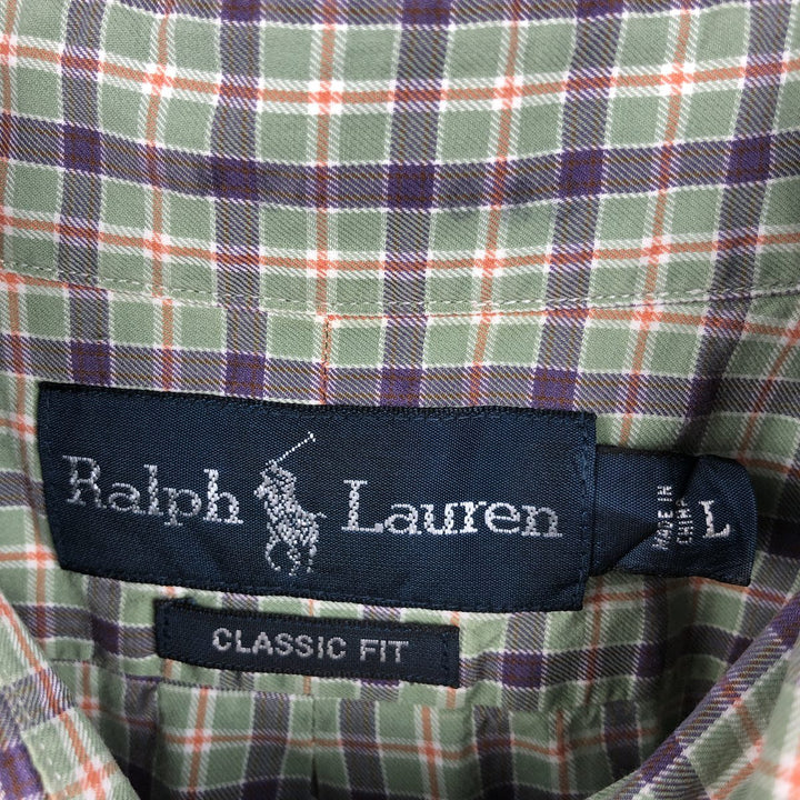 Ralph Lauren Classic Fit Long Sleeve Button Down Check Shirt Men's Size L cotton Khaki type sage green Vintage Second Hand