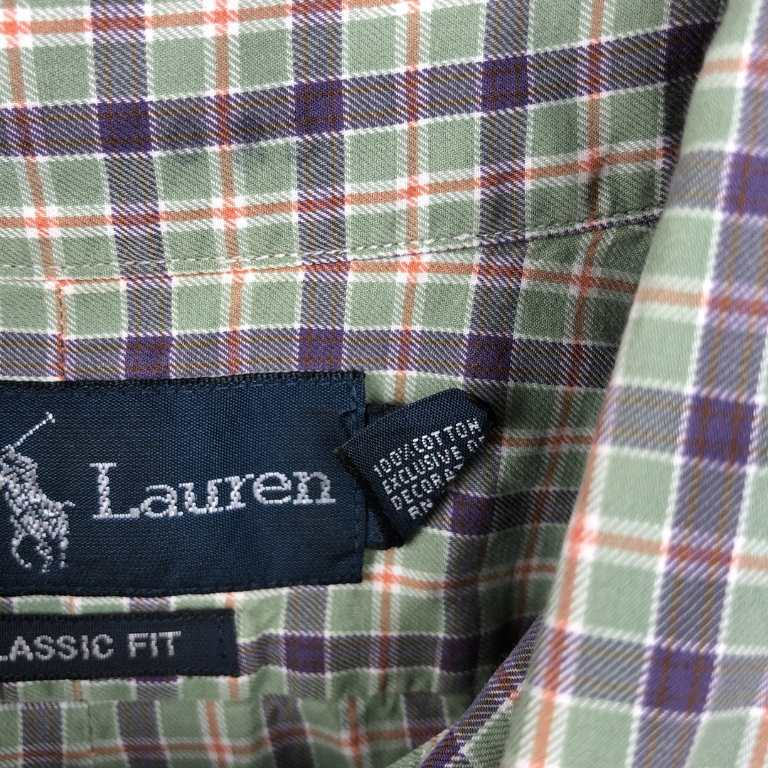 Ralph Lauren Classic Fit Long Sleeve Button Down Check Shirt Men's Size L cotton Khaki type sage green Vintage Second Hand