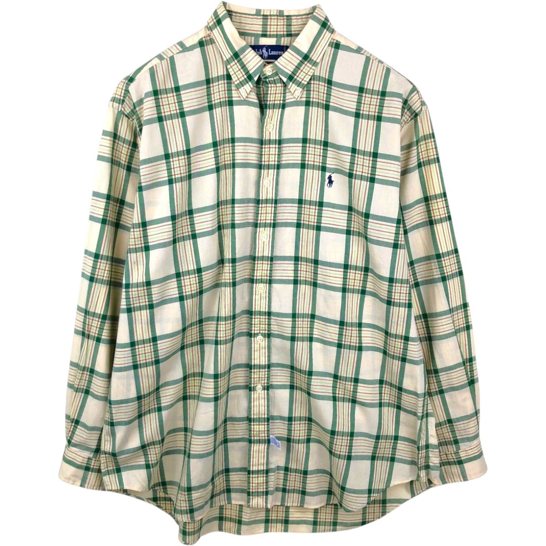 Ralph Lauren long sleeve button down check shirt, men's XL size cotton green type Vintage Second Hand