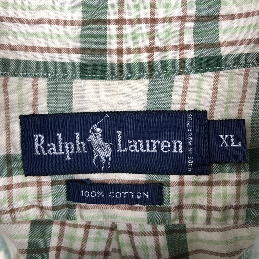 Ralph Lauren long sleeve button down check shirt, men's XL size cotton green type Vintage Second Hand