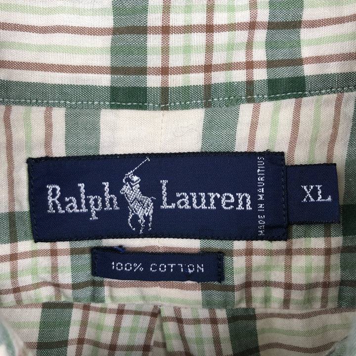 Ralph Lauren long sleeve button down check shirt, men's XL size cotton green type Vintage Second Hand