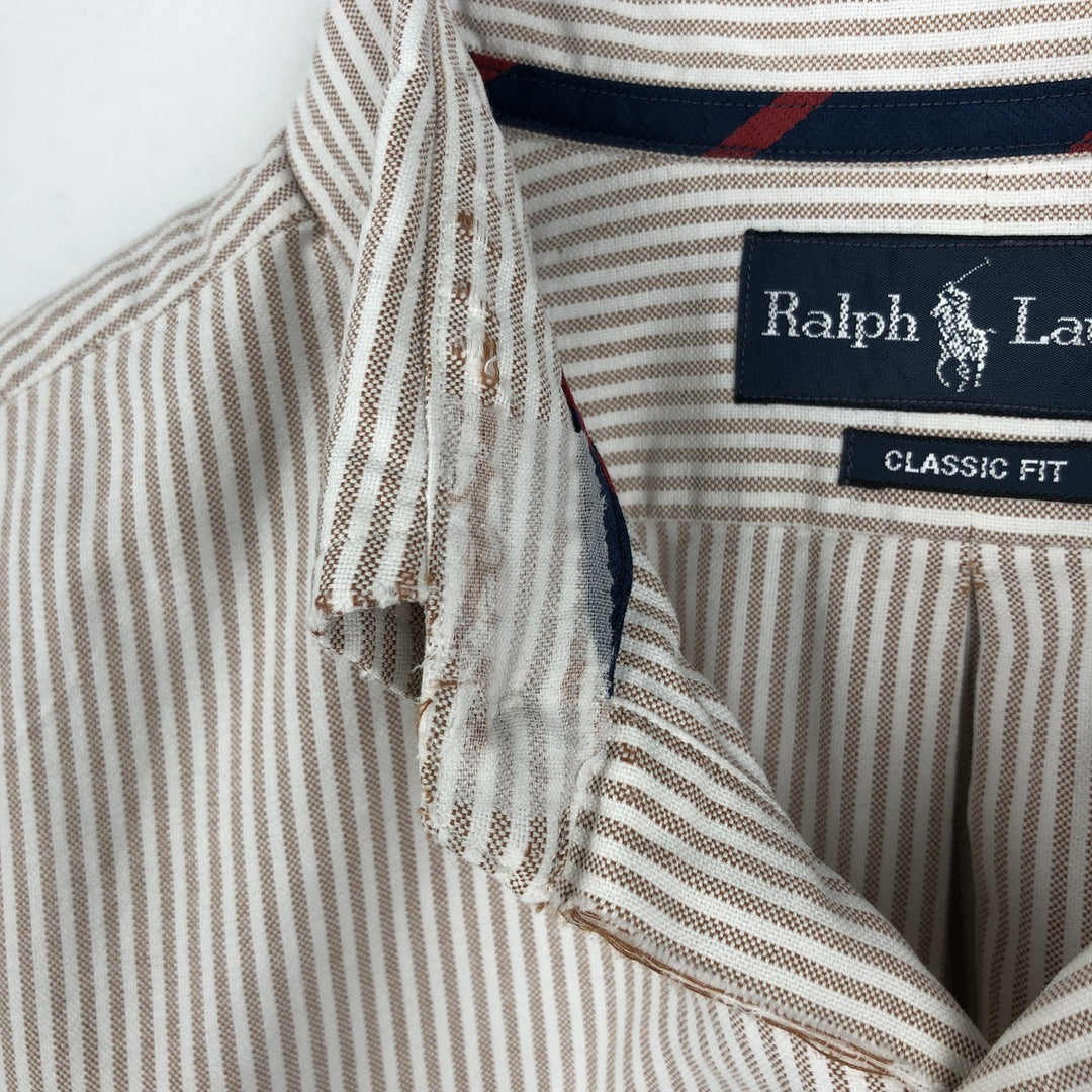 Ralph Lauren Classic Fit Long Sleeve Button Down Striped Shirt Men's M cotton white type Vintage Second Hand