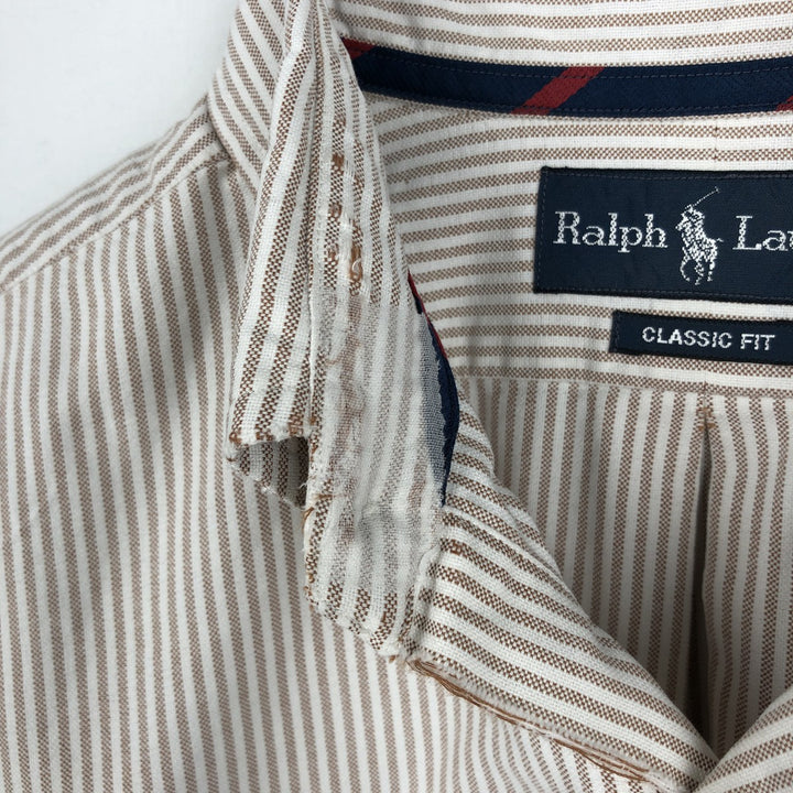 Ralph Lauren Classic Fit Long Sleeve Button Down Striped Shirt Men's M cotton white type Vintage Second Hand