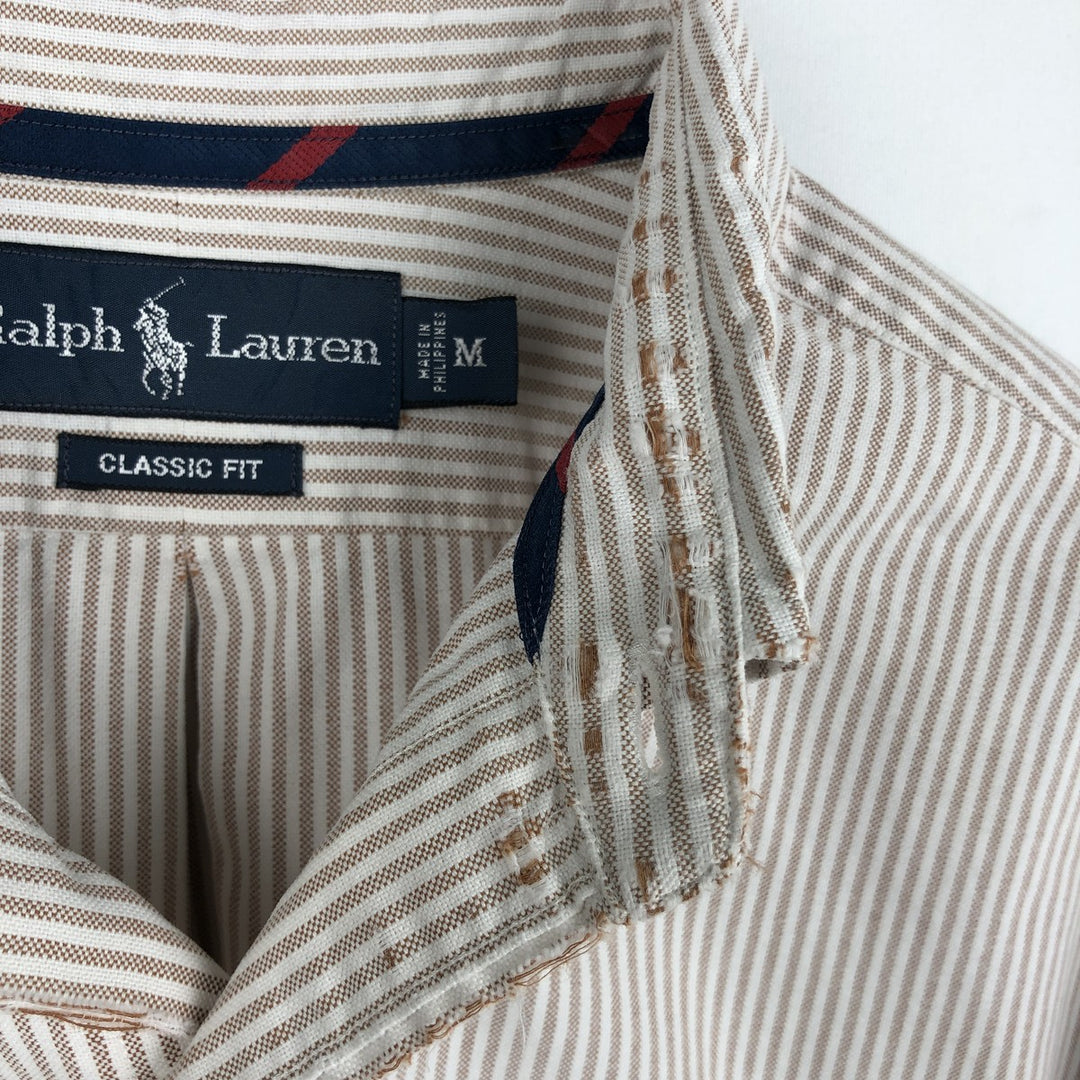 Ralph Lauren Classic Fit Long Sleeve Button Down Striped Shirt Men's M cotton white type Vintage Second Hand