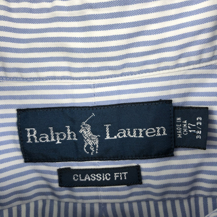 Ralph Lauren Classic Fit Long Sleeve Button Down Striped Shirt Men's XL cotton Blue type light blue Vintage Second Hand