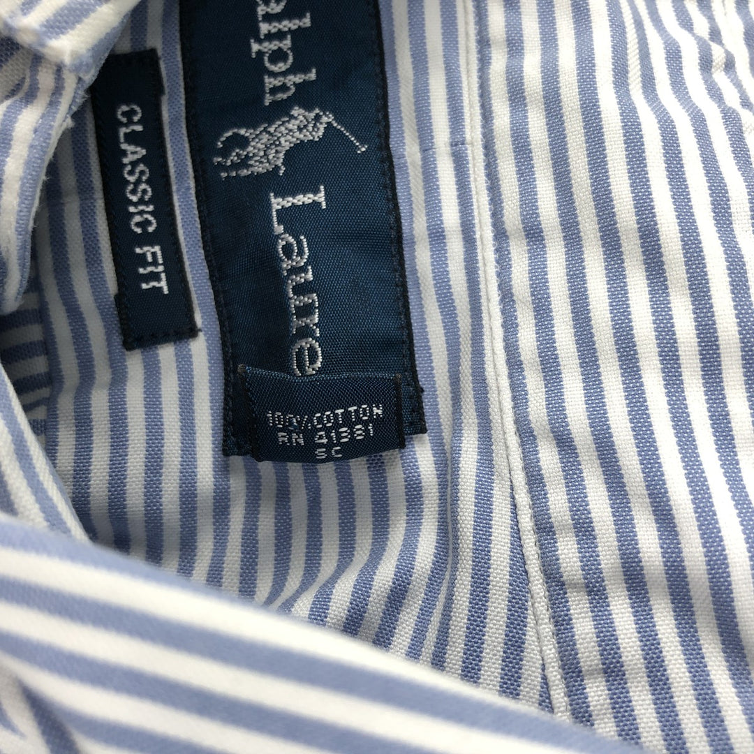 Ralph Lauren Classic Fit Long Sleeve Button Down Striped Shirt Men's XL cotton Blue type light blue Vintage Second Hand