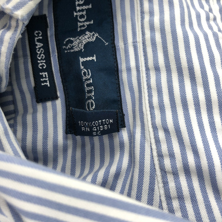 Ralph Lauren Classic Fit Long Sleeve Button Down Striped Shirt Men's XL cotton Blue type light blue Vintage Second Hand