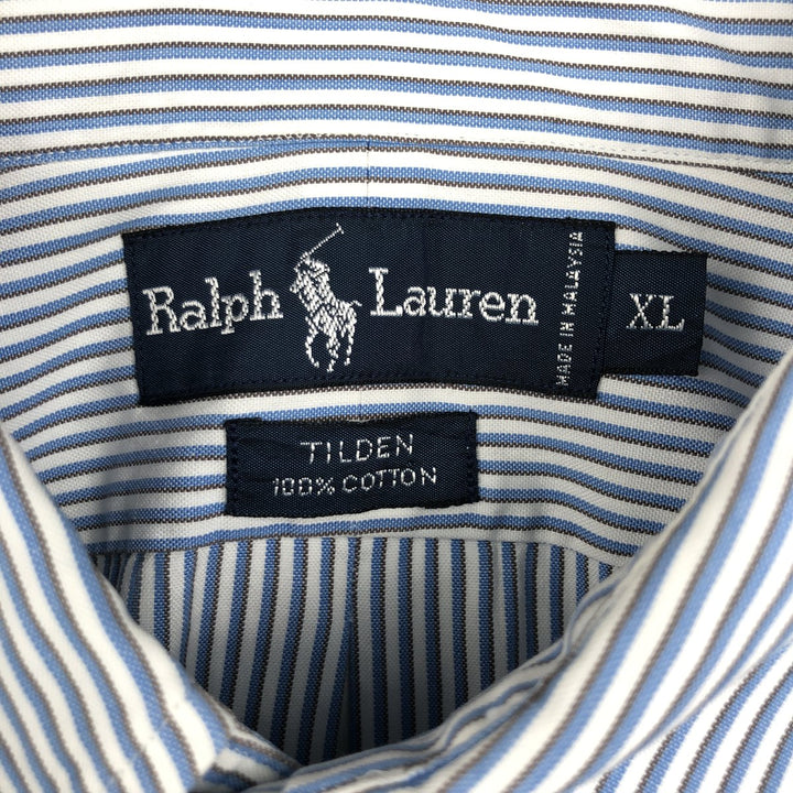 Ralph Lauren TILDEN Long-Sleeve Button-Down Striped Shirt, Men's Size XL (approx.) cotton Blue type light blue Vintage Second Hand