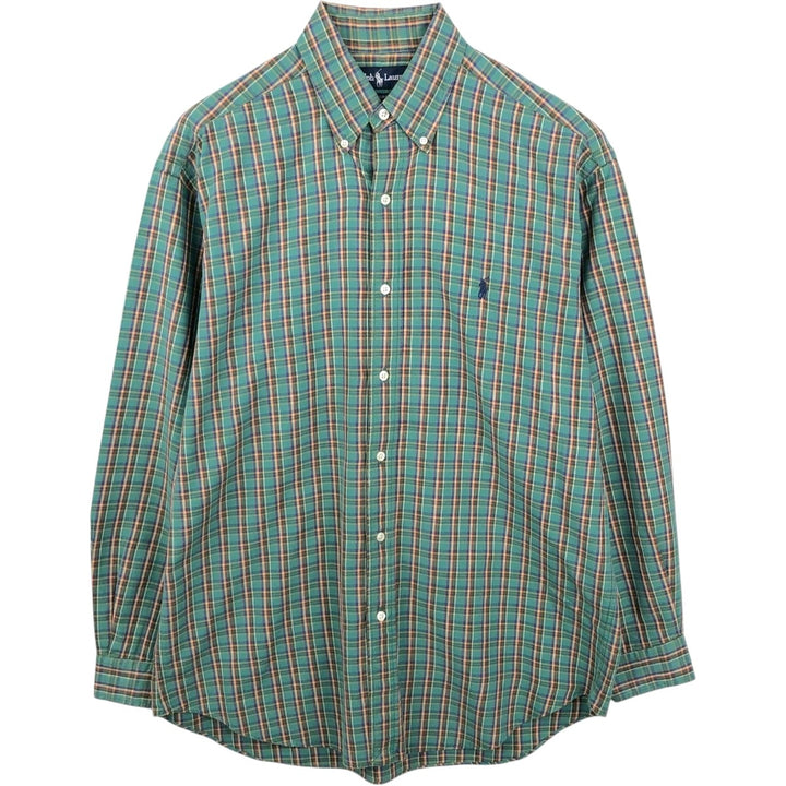 Ralph Lauren BLAIRE long sleeve button down check shirt, men's size M cotton green type Vintage Second Hand