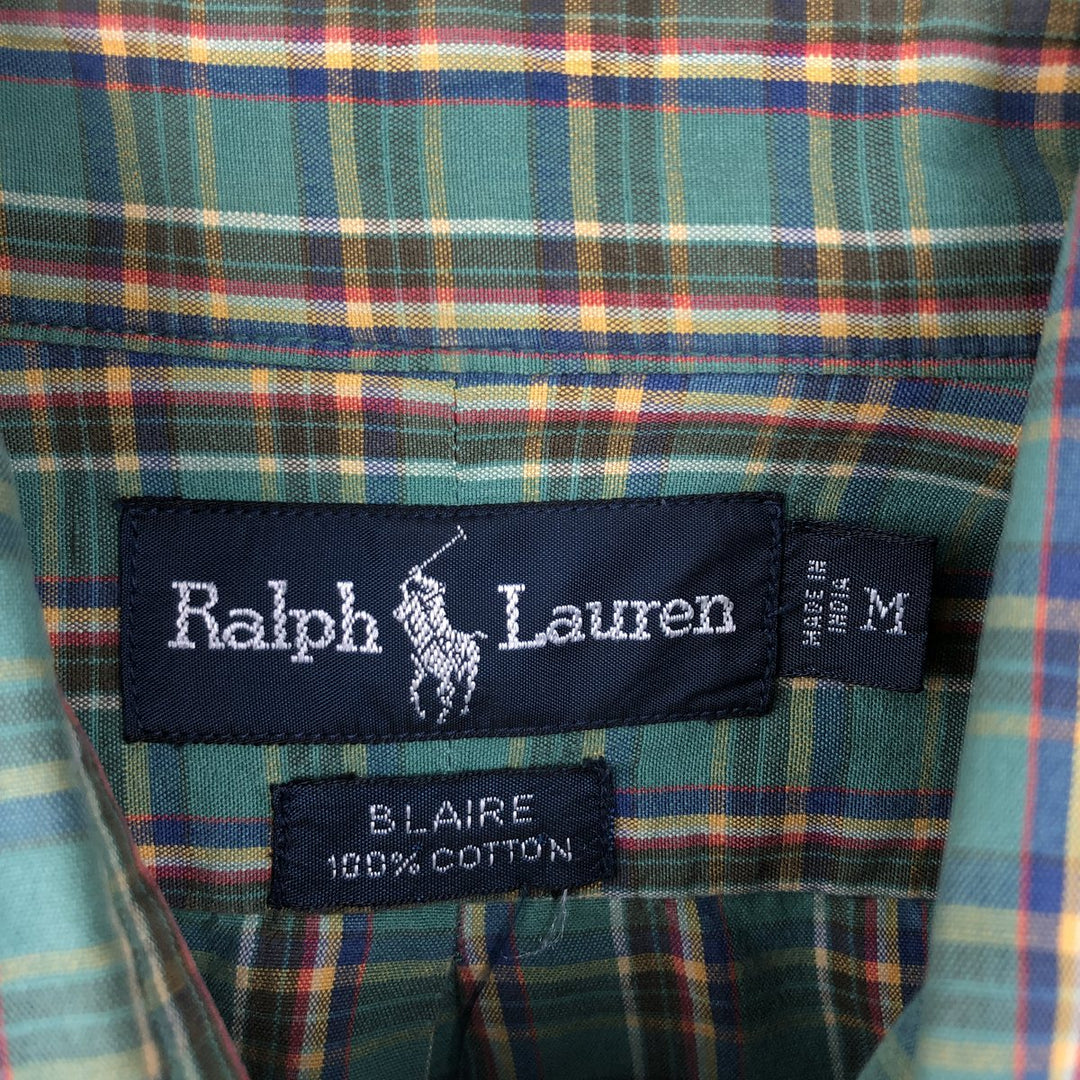 Ralph Lauren BLAIRE long sleeve button down check shirt, men's size M cotton green type Vintage Second Hand