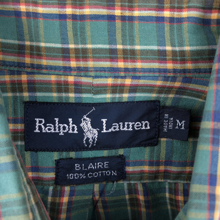 Ralph Lauren BLAIRE long sleeve button down check shirt, men's size M cotton green type Vintage Second Hand