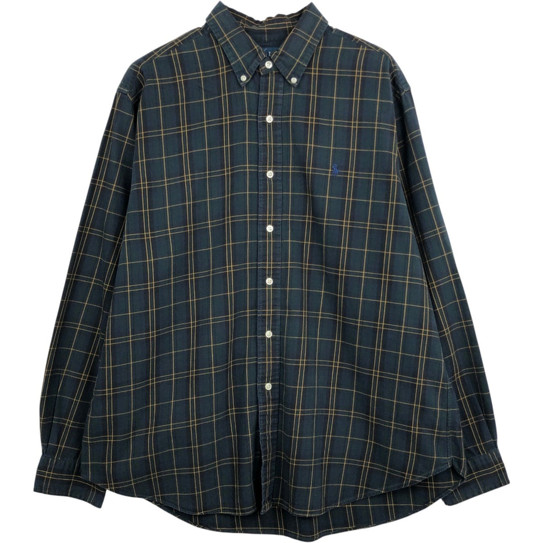 Ralph Lauren CLASSIC FIT Check Pattern Long-Sleeve Button-Down Check Shirt, Men's Size XL (approx.) cotton Green type dark green Vintage Second Hand