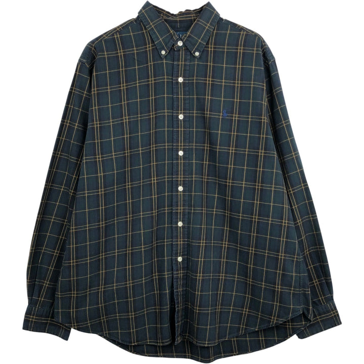Ralph Lauren CLASSIC FIT Check Pattern Long-Sleeve Button-Down Check Shirt, Men's Size XL (approx.) cotton Green type dark green Vintage Second Hand