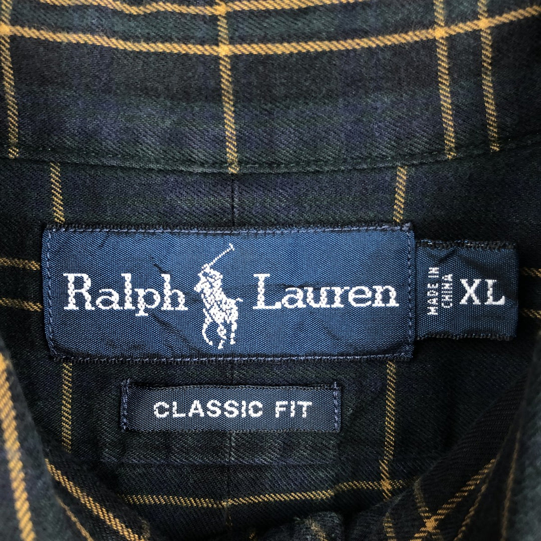 Ralph Lauren CLASSIC FIT Check Pattern Long-Sleeve Button-Down Check Shirt, Men's Size XL (approx.) cotton Green type dark green Vintage Second Hand