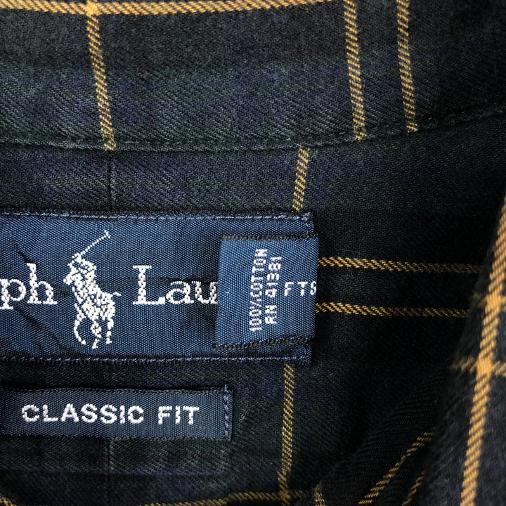 Ralph Lauren CLASSIC FIT Check Pattern Long-Sleeve Button-Down Check Shirt, Men's Size XL (approx.) cotton Green type dark green Vintage Second Hand
