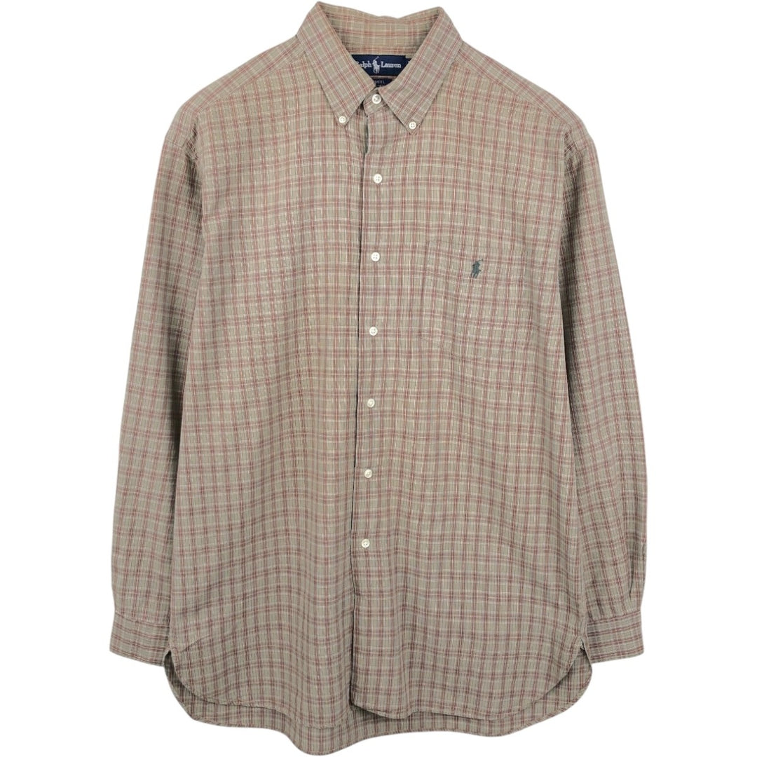 Ralph Lauren MCMEEL long-sleeved button-down check shirt, men's size L cotton Khaki type beige Vintage Second Hand