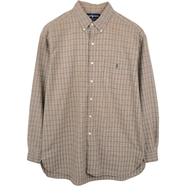 Ralph Lauren MCMEEL long-sleeved button-down check shirt, men's size L cotton Khaki type beige Vintage Second Hand