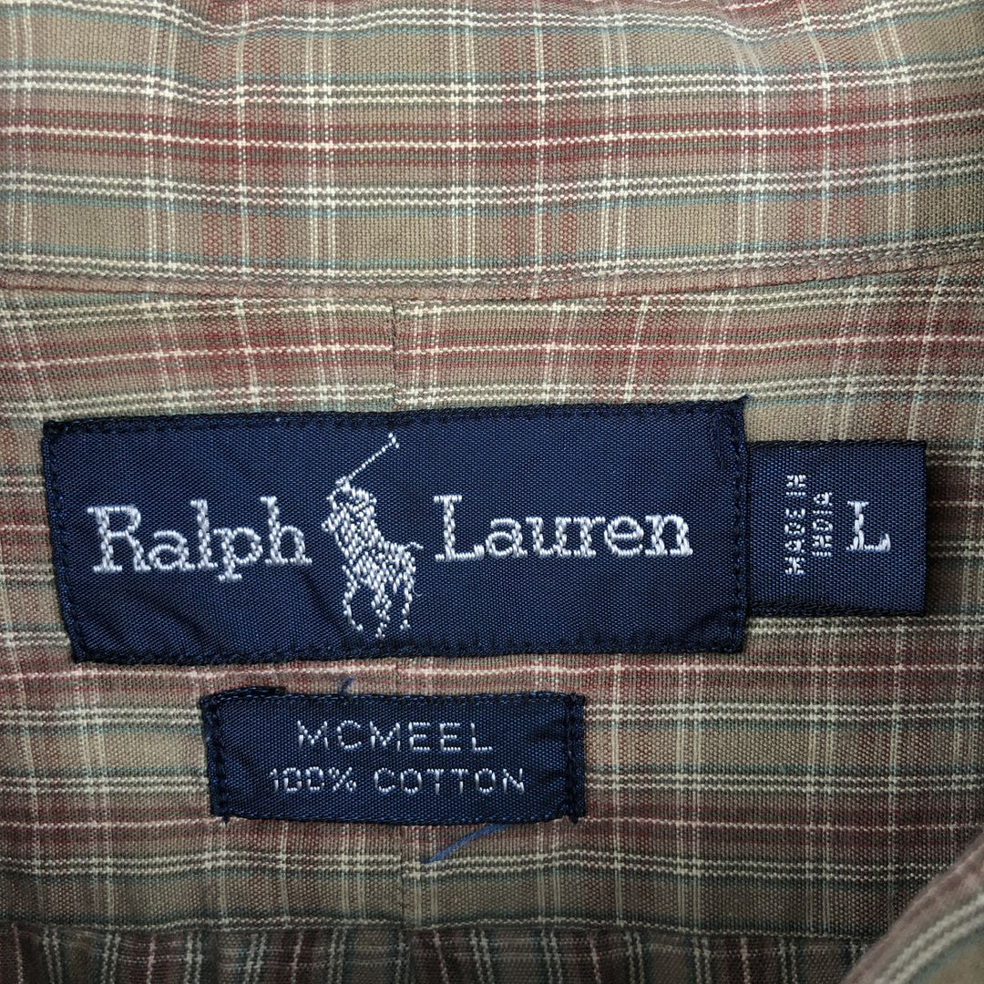 Ralph Lauren MCMEEL long-sleeved button-down check shirt, men's size L cotton Khaki type beige Vintage Second Hand