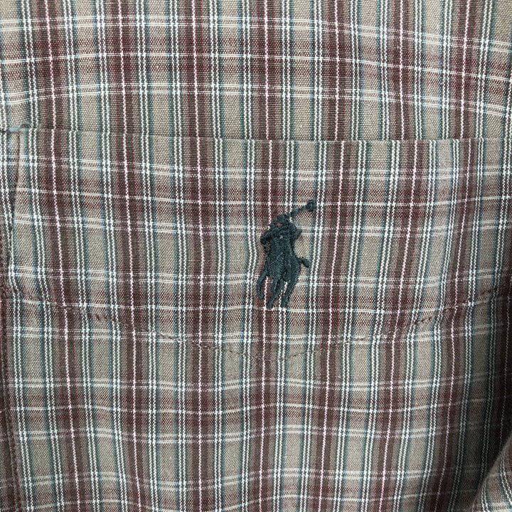 Ralph Lauren MCMEEL long-sleeved button-down check shirt, men's size L cotton Khaki type beige Vintage Second Hand